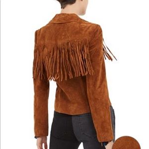 Suede fringe western moto jacket cognac BROWN